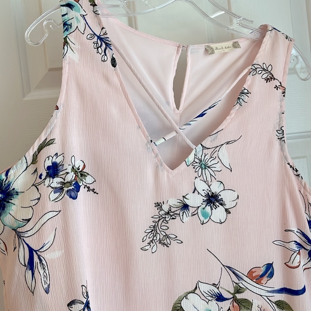 Altar'd State Pink Blue Floral A-Line Sundress V-Neck L - Picture 2 of 11